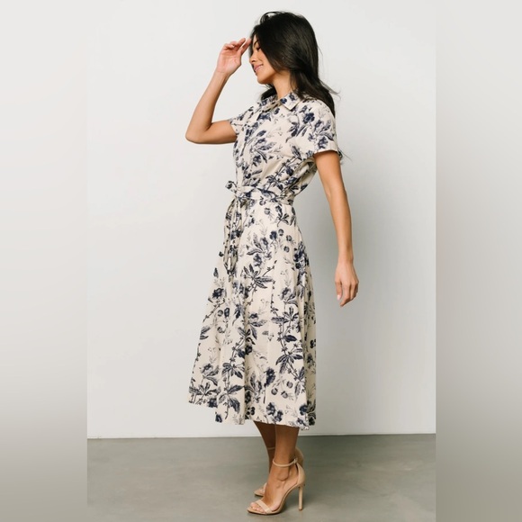 NWT Baltic Born Lorna Midi Dress | Beige + Navy Print - Picture 8 of 8